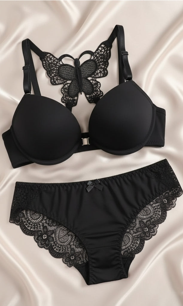Front Open Butterfly Back Bra panty Set