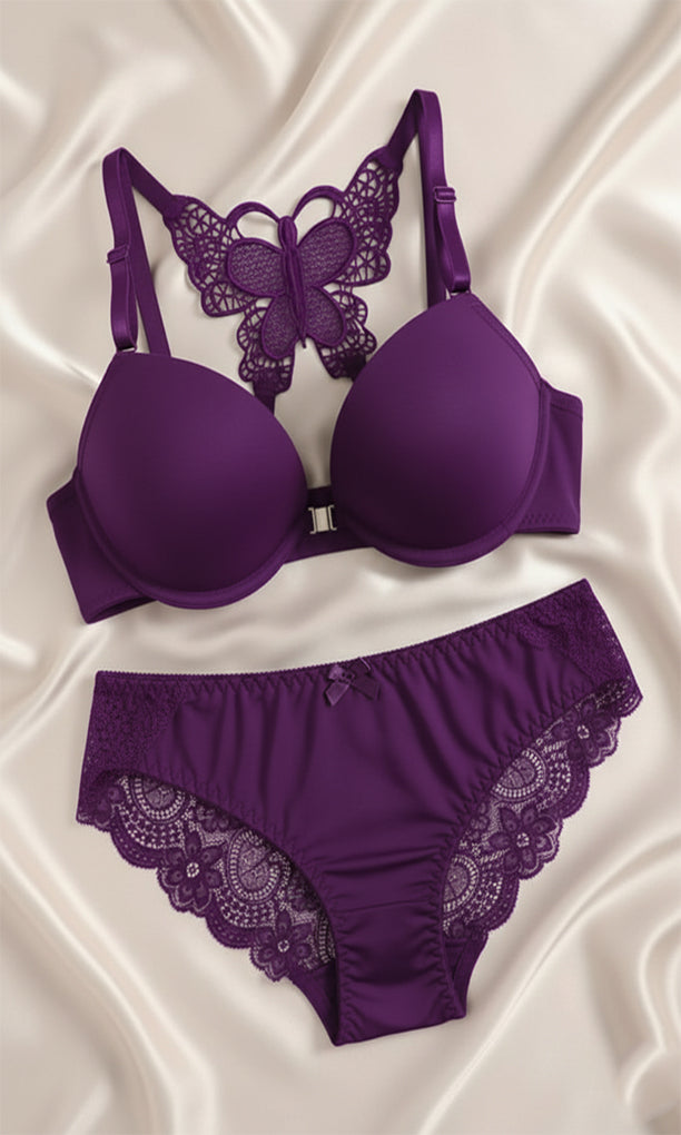 Front Open Butterfly Back Bra panty Set