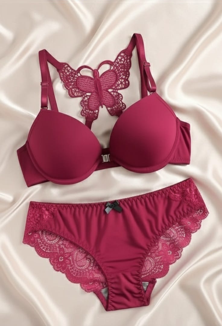 Front Open Butterfly Back Bra panty Set